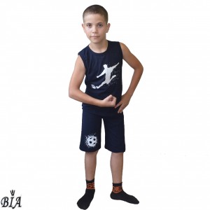 Комплект подростковый для мальчика (безрукавка + шорты) темно-синий "Футбол"
