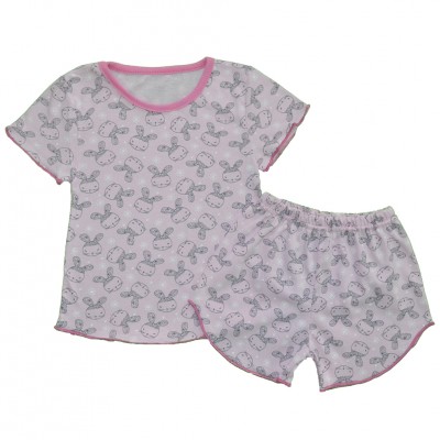Комплект для сна и дома (футболка+шорты) для девочки розовый "Зайчики"