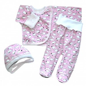 Комплект для новорожденных утеплённый (распашонка,ползуны на евро-резинке,чепчик) розовые котики