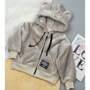 Толстовка дитяча на блискавці з капюшоном та вушками (сіра, капучіно, беж)