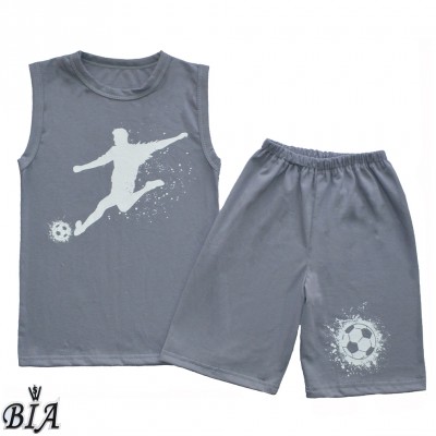 Комплект подростковый для мальчика (безрукавка + шорты) серый "Футбол"