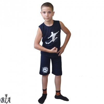 Комплект підлітковий для хлопчика (безрукавка+шорти) темно-синій "Футбол"