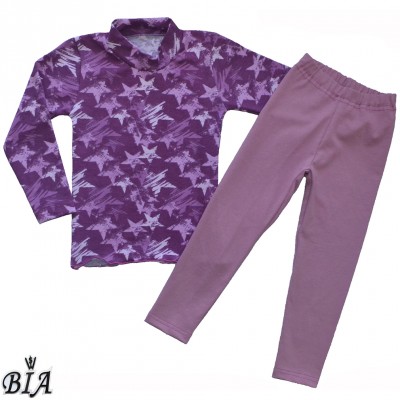 Комплект (туника+лосины) для девочки фиолетовый "Звезды"