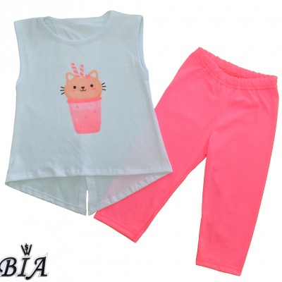 Комплект для дівчинки (туніка + бриджі) неон рожеві "Cat coctail"