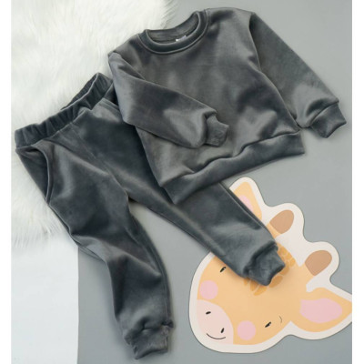 Костюм дитячий велюр на флісе (рожевий, сірий)