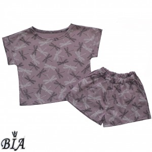 Комплект підлітковий для сну та дому (футболка+шорти) для дівчинки фіолетовий "Стрекоза"