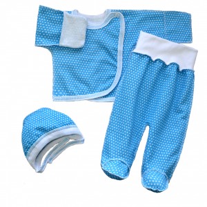 Комплект для новорожденных утепленный (распашенка + ползуны на еврорезинке + чепчик) голубой "Звездочки"
