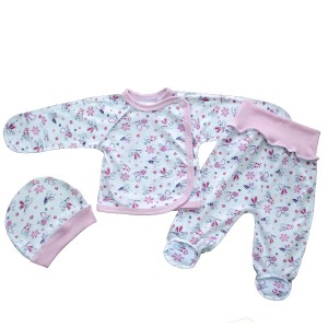 Комплект для новонароджених тонкий (льоля з закритими ручками, повзуни на євро-резинці,шапочка) рожевий 